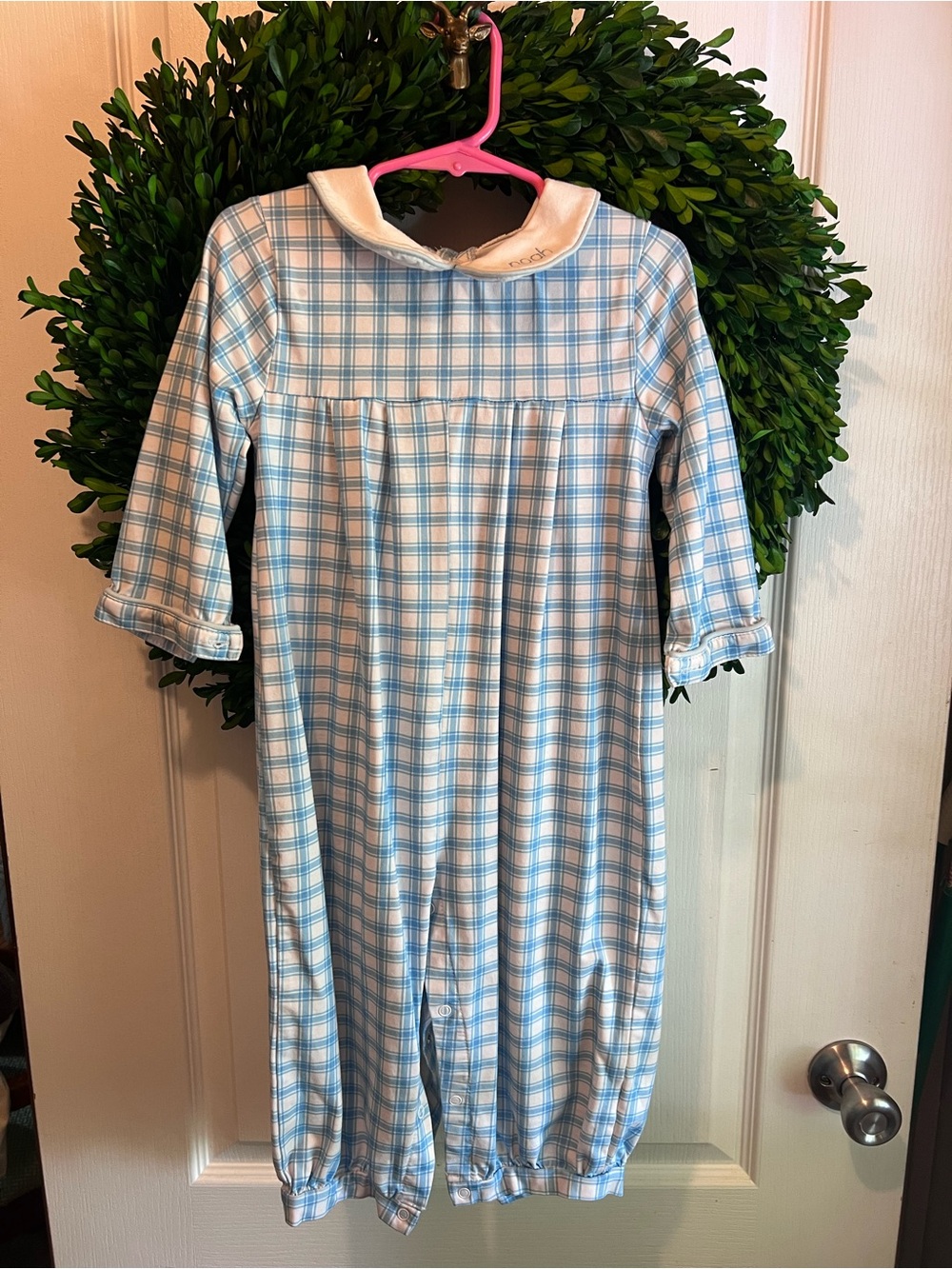 Blue Plaid Kids Romper with White Collar Noah monogram